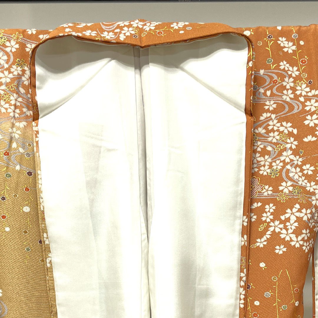 Homongi, pure silk, lined, length 159cm, sleeve length 64cm, Kyoto Yuzen, cherry blossom, with basting thread, unused, S rank, gradation, 1112003132399