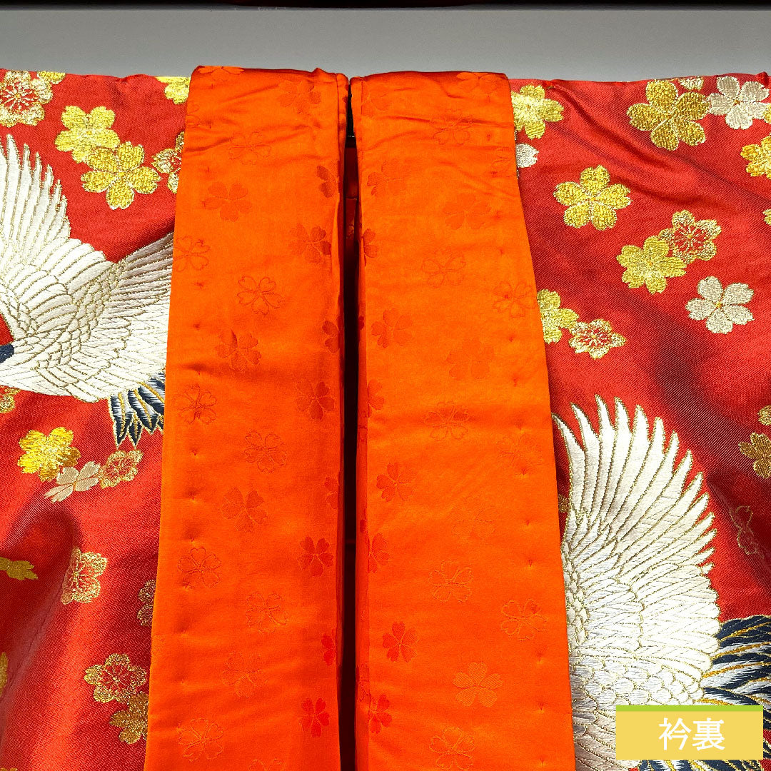 色打掛 正絹 身丈188.5cm 裄丈67cm  洋紅色（ようこうしょく） 御所車 吉祥文様 Sランク 袷 赤系 1110000792912