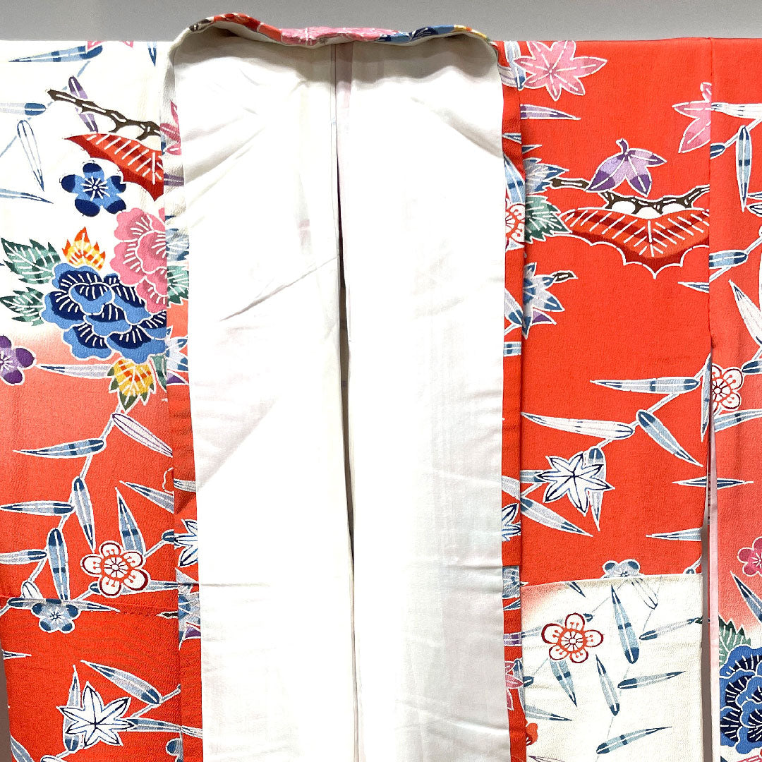 振袖 身丈162cm 裄丈65cm 袷  京紅型 松竹梅 笹 紅葉  正絹 Sランク グラデーション系 1113001612499