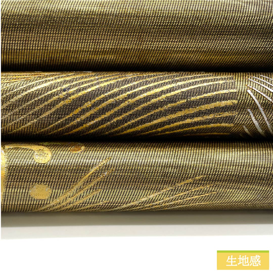 袋帯 正絹 金色（きんいろ） 玉虫金彩 金銀彩 玉虫金綵螺施ファンタジー 作家物 帯丈440cm Sランク 六通 フォーマル 金系 1123012032321
