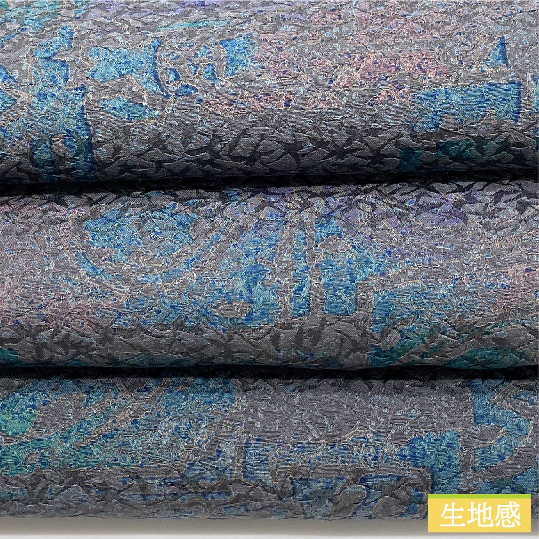 Fukuro Obi (Dyed Obi) in Grayish Grey, Dyed Obi with Geometric Pattern, Extra Long, Length 524cm, Pure Silk, S Rank, Full Length, Casual, Gray, 1123009892422