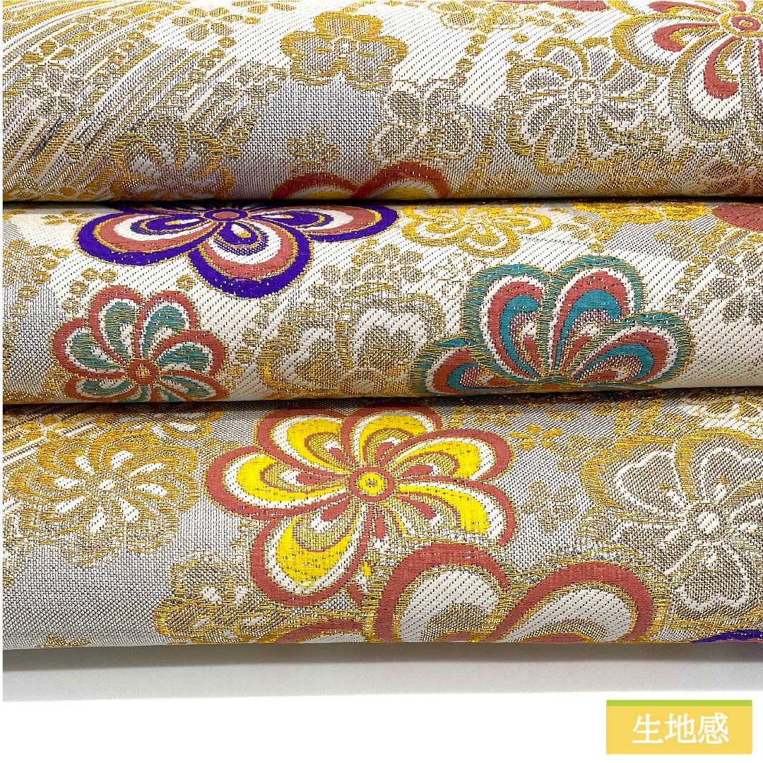 Fukuro Obi, Pure Silk, Gold, Twisted Plum and Cherry Blossom, Length 450cm, A Rank, Six-way, Formal, Gold, 1123011483421