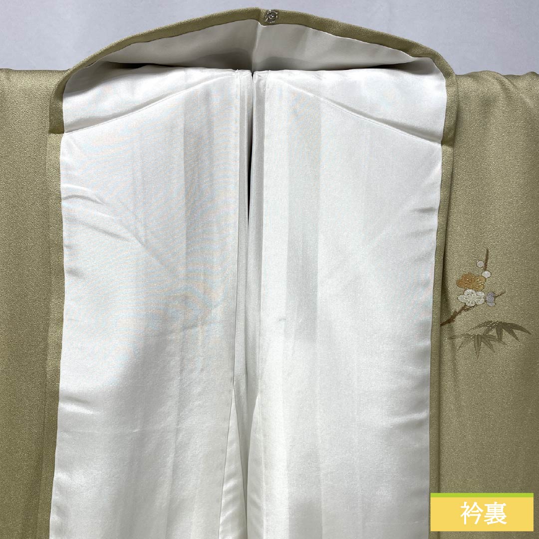Visiting Kimono, Pure Silk, Rank B, Lined, Length 165.5cm, Sleeve Length 67cm, Pale Yellowish Brown, Gold Accents, Flowing Water and Crane Design, Yellowish Color, Product Number: 1112006904523