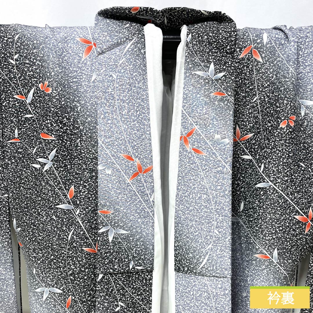 Komon (small pattern) kimono, polyester, length 159.5cm, sleeve length 65cm, lined, blue-gray (seitainezuiro) dyed with a plant pattern, washable, includes basting thread, S rank, gradient pattern, product number 1115005882399