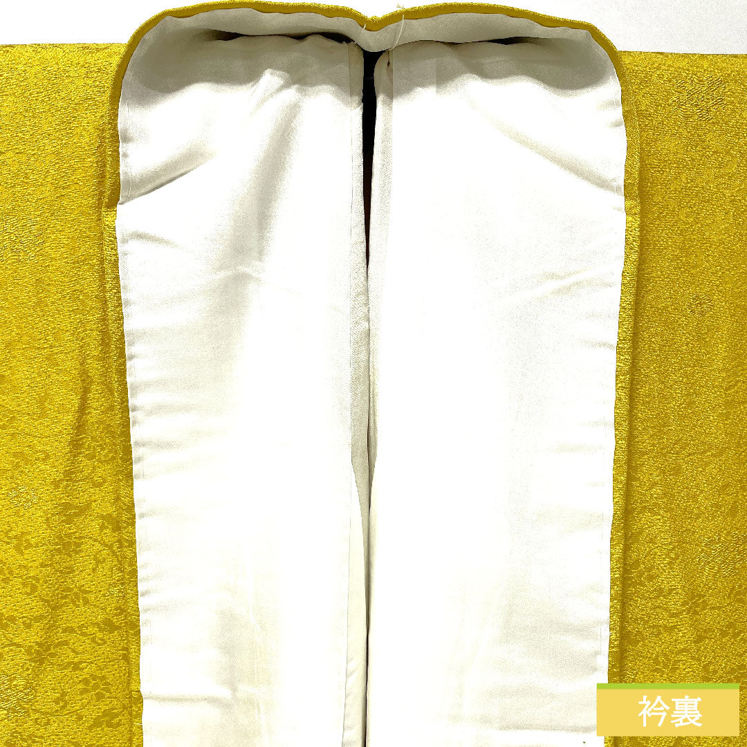 Plain color, pure silk, length 168cm, sleeve length 65.5cm, light yellow, arabesque pattern, lined, A rank, yellow, 1114001673523