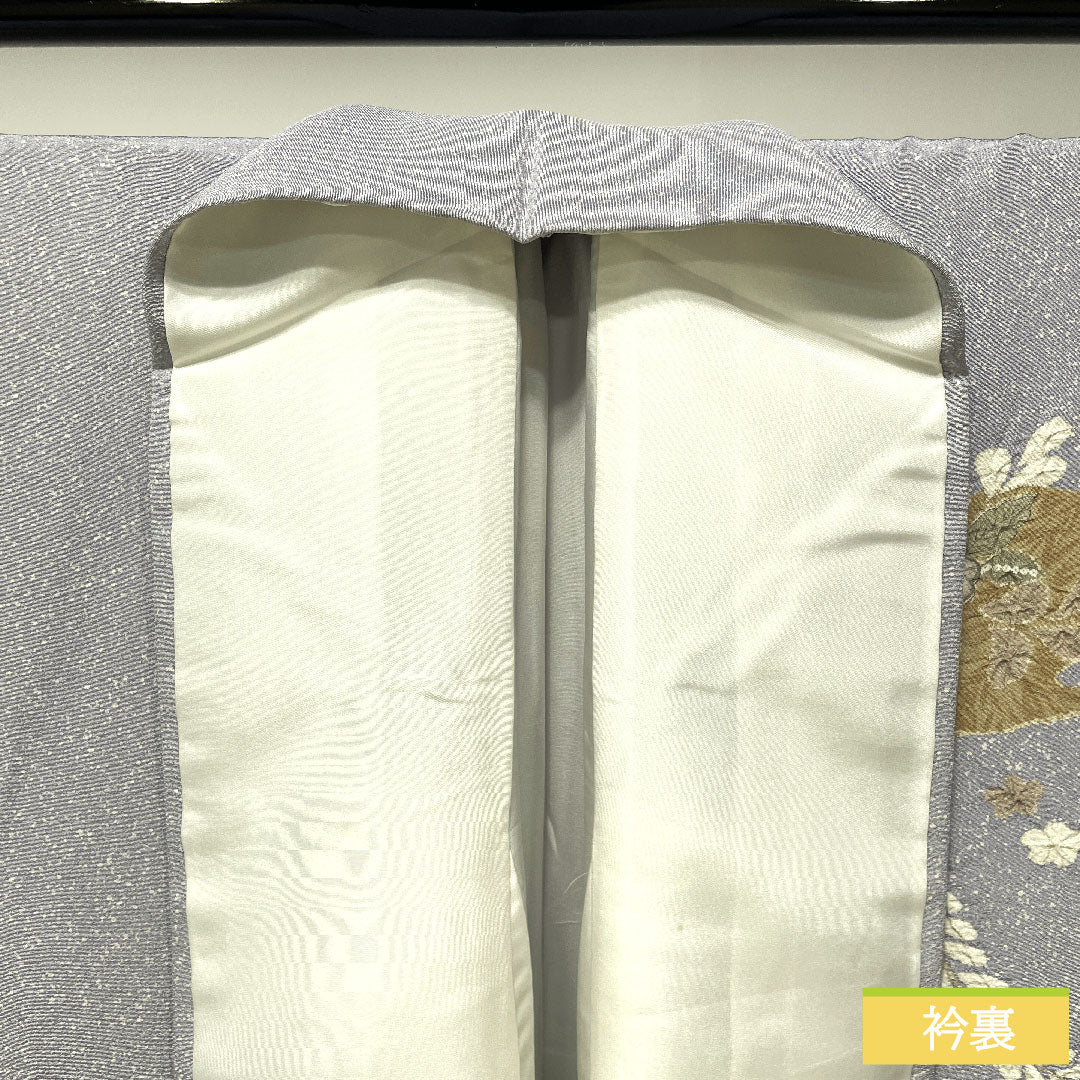 Homongi, pure silk, lined, length 156.5cm, sleeve length 63.5cm, snow color, Tsujigahana, artist's work, A rank, gray, 1112004893322