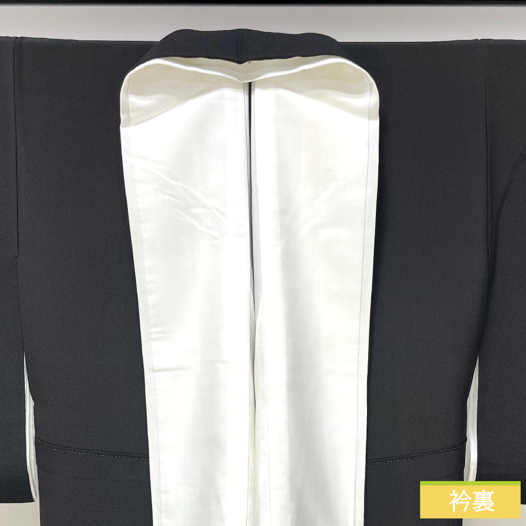 Black formal kimono, pure silk, length 156.5cm, sleeve length 61.5cm, lined, wave, hidden placket, five crests, ivy, A rank, black, 1111001373310