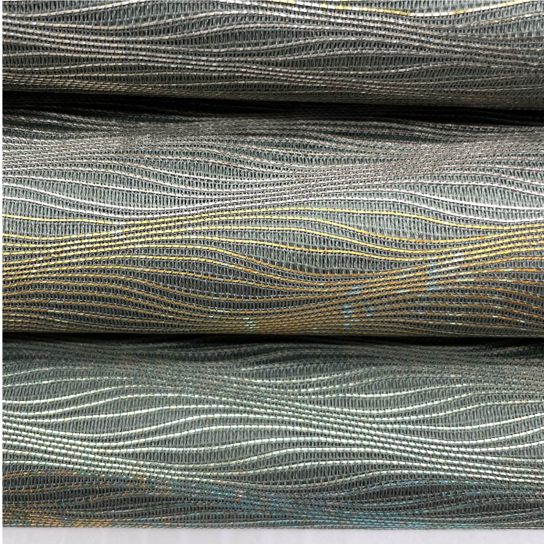 Fukuro Obi Minato Susutake Iro (Minato Susutake Iro) Summer Obi Horizontal Stripes Abstract Pattern Obi Length 428cm Pure Silk S Rank Six-Pass Semi-Formal Green 1123007262319