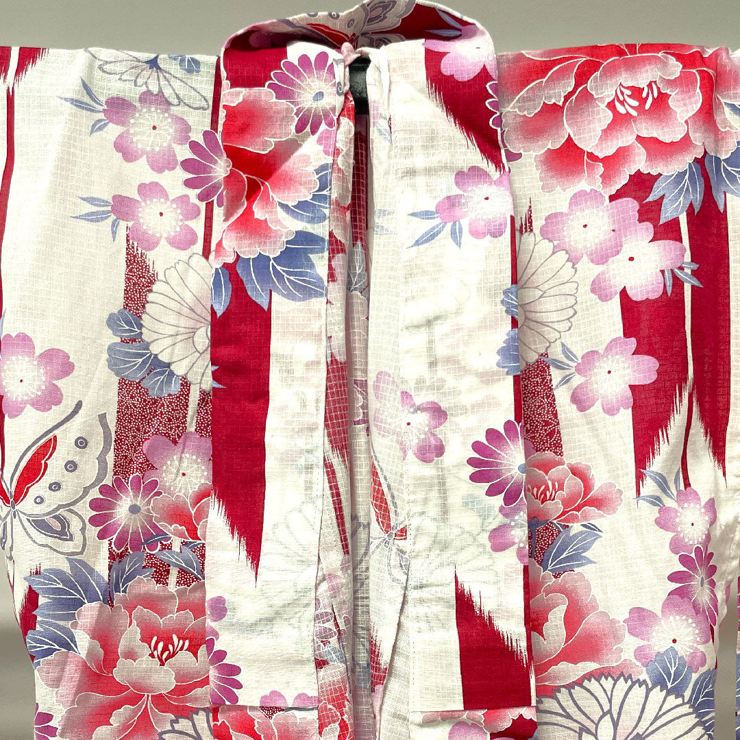 Yukata, floral pattern, cotton, S rank, single layer, length 161.5cm, sleeve length 65.5cm, white, 1118001472411