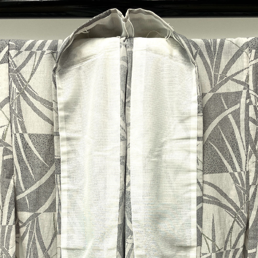 Summer kimono, polyester, small pattern, length 155cm, sleeve length 65.5cm, light ink color, checkered pattern, abstract pattern, washable kimono, gauze, B rank, gray 1132000804322