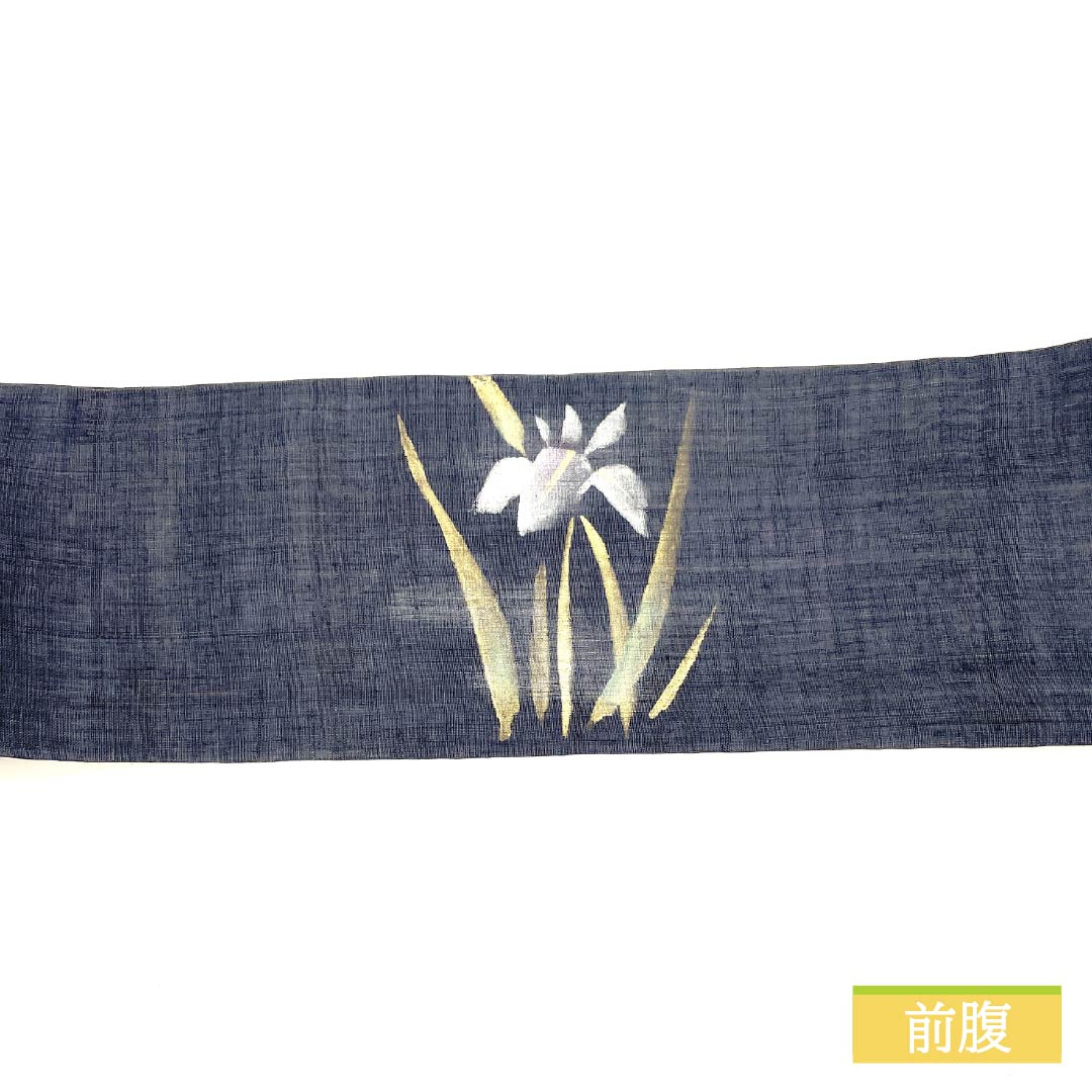 Nagoya obi, cotton, navy blue, dyed obi, iris, summer obi, obi length 365cm, S rank, point pattern, semi-formal, blue, 1124006822317, Nagoya style