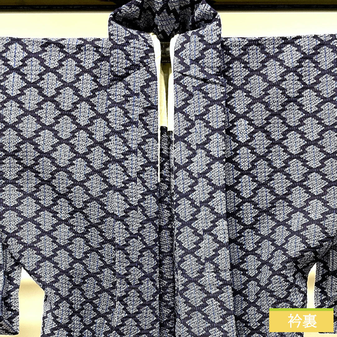 Yukata Cotton Length 149cm Sleeve length 61cm S rank Single layer Navy Deep navy Ripple Geometric pattern 1118004502118