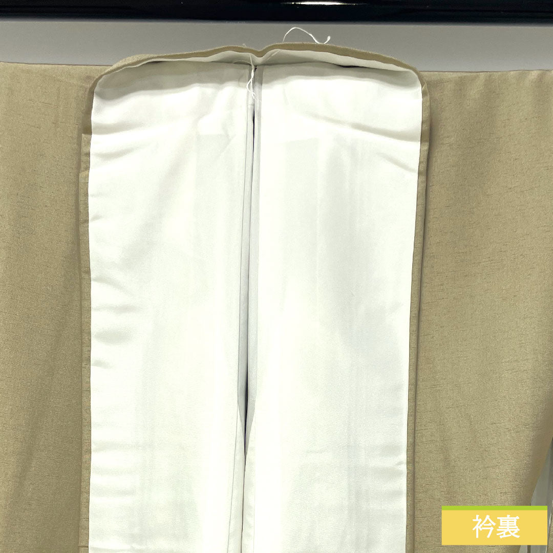 Plain color, pure silk, length 159cm, sleeve length 64cm, flaxen (sweet), Matsuo Korin, pongee fabric, lined, S rank, beige, 1114001282325