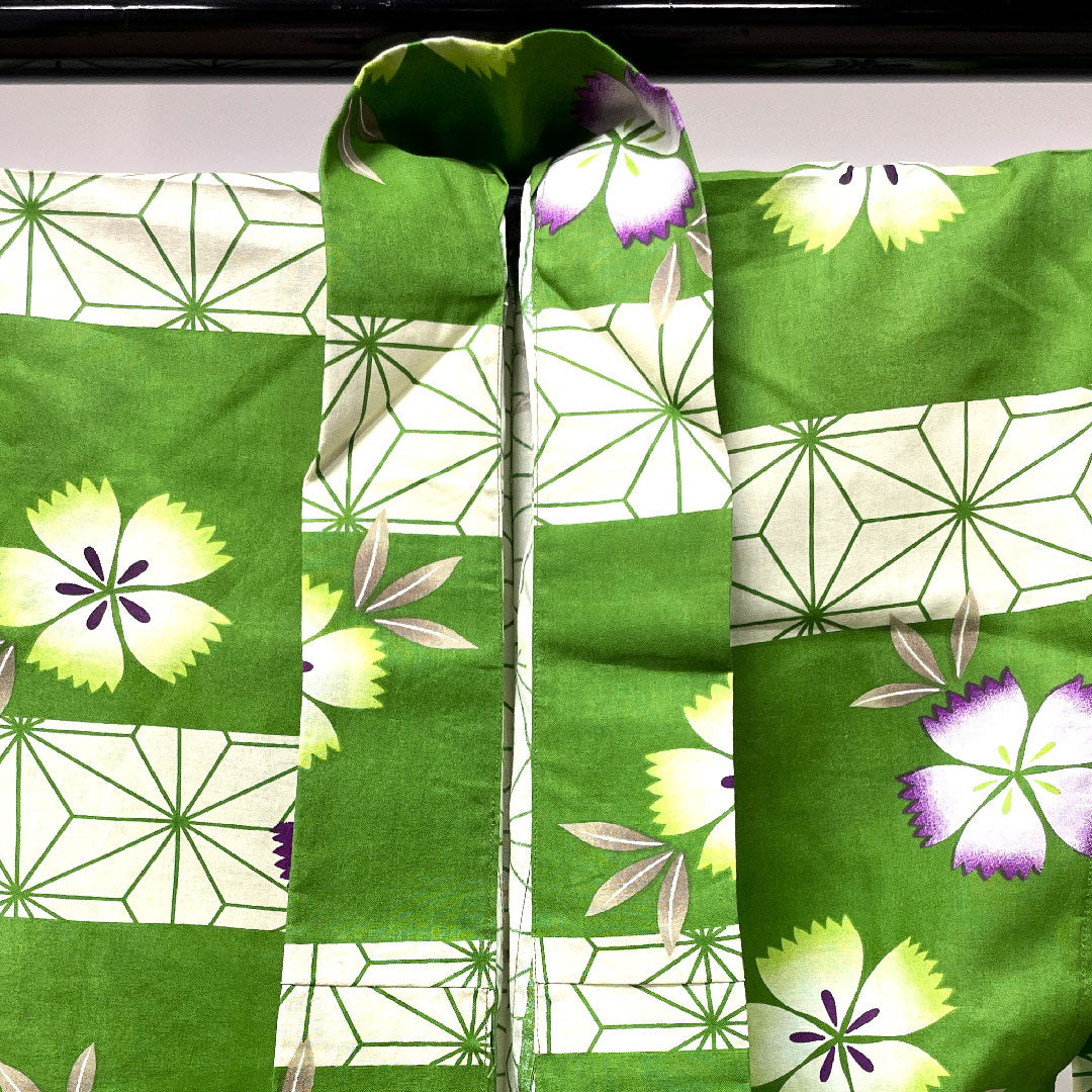 Yukata, Evergreen, Pink, Asanoha, Cotton, S Rank, Single Layer, Length 165.5cm, Sleeve Length 66cm, Green, 1118002722519