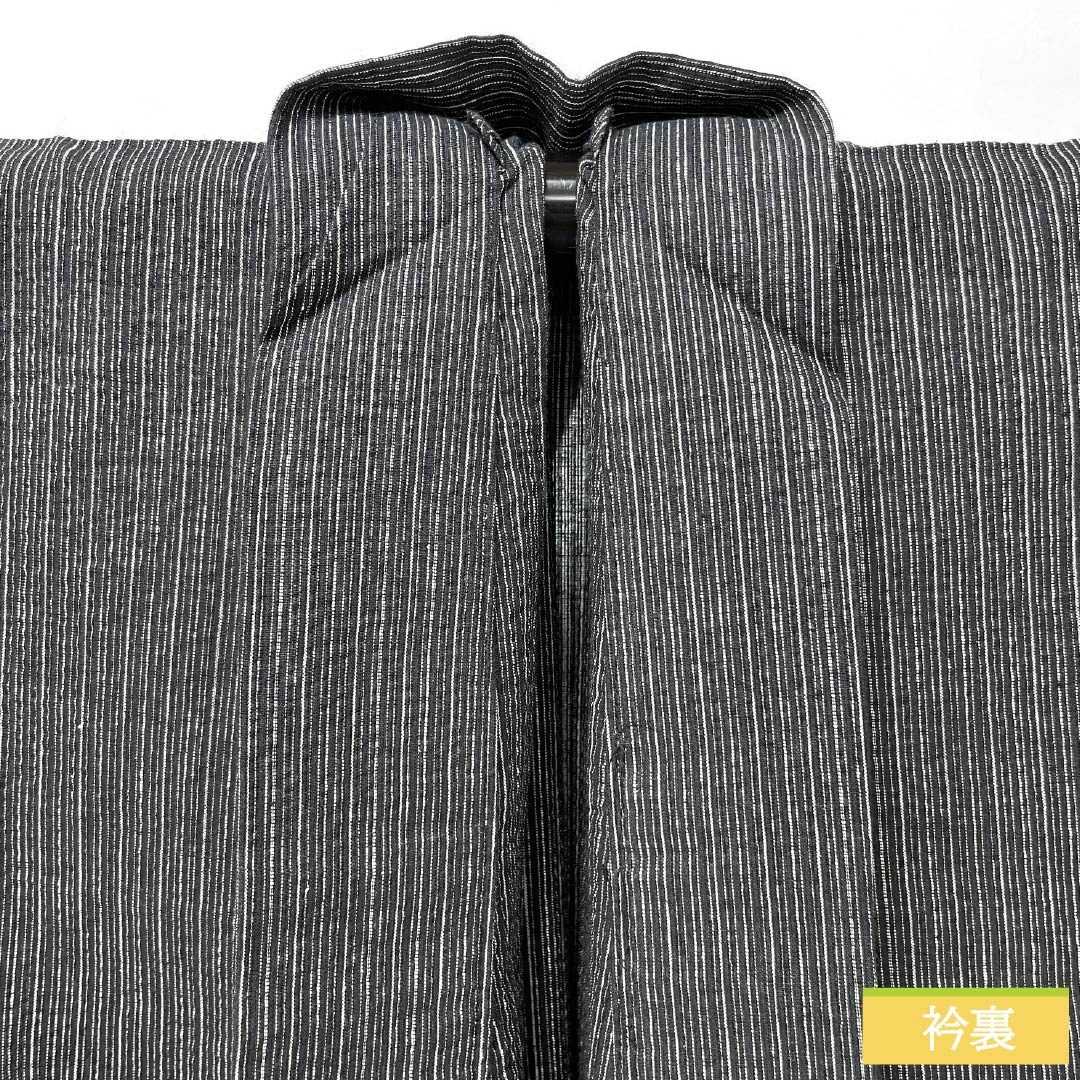 Yukata Cotton Linen Length 159cm Sleeve length 67cm S rank Single layer Black Striped Cotton Linen 1118005632310