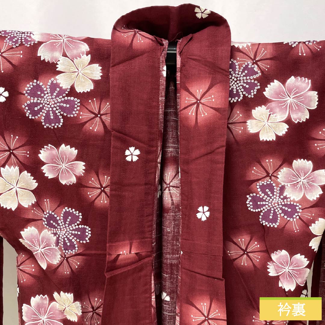 Cotton Yukata, Length 164cm, Sleeve Length 65cm, S Rank, Single Layer, Deep Scarlet Red, Pink, 1118006412412