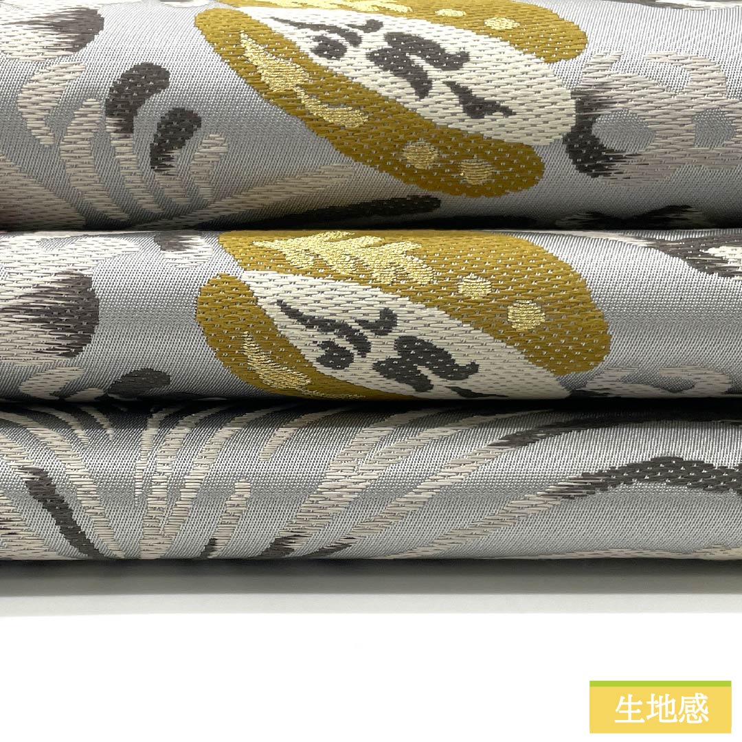 Fukuro Obi, Pure Silk, Mercury Color, Abstract Flowers, Length 434cm, S Rank, Six-way, Casual, Gray, 1123013012322