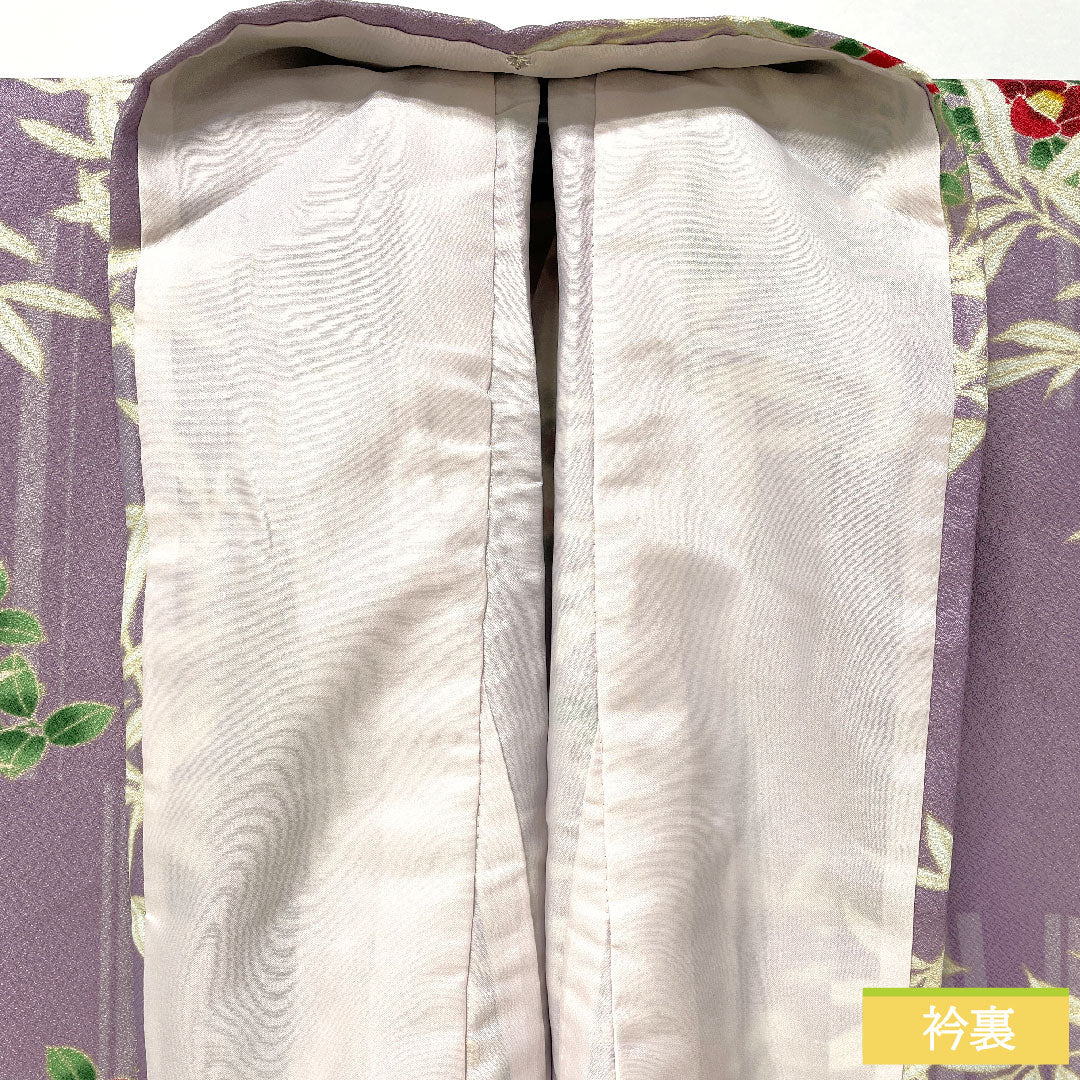 小紋 ポリエステル 身丈162cm 裄丈66cm 袷 浅紫色（あさきむらさきいろ） 洗える着物 草花模様 Sランク 紫系 1115004822420
