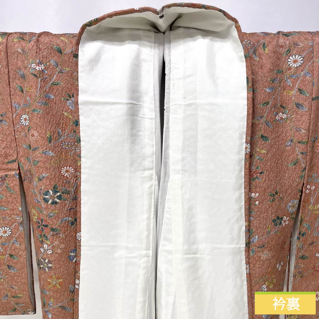Komon (small pattern) kimono, pure silk, S rank, length 168cm, sleeve length 66cm, lined, light purple (asakura) color, floral pattern, pink with basting thread, product number 1115007152513