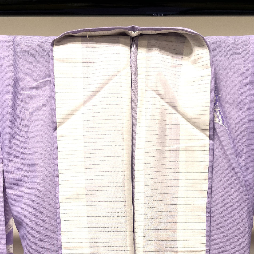 夏物 ポリエステル 訪問着 身丈152cm 裄丈61.5cm 淡紫色（たんししょく） 洗える着物 蝶 絽 Sランク 紫系 1132000682220