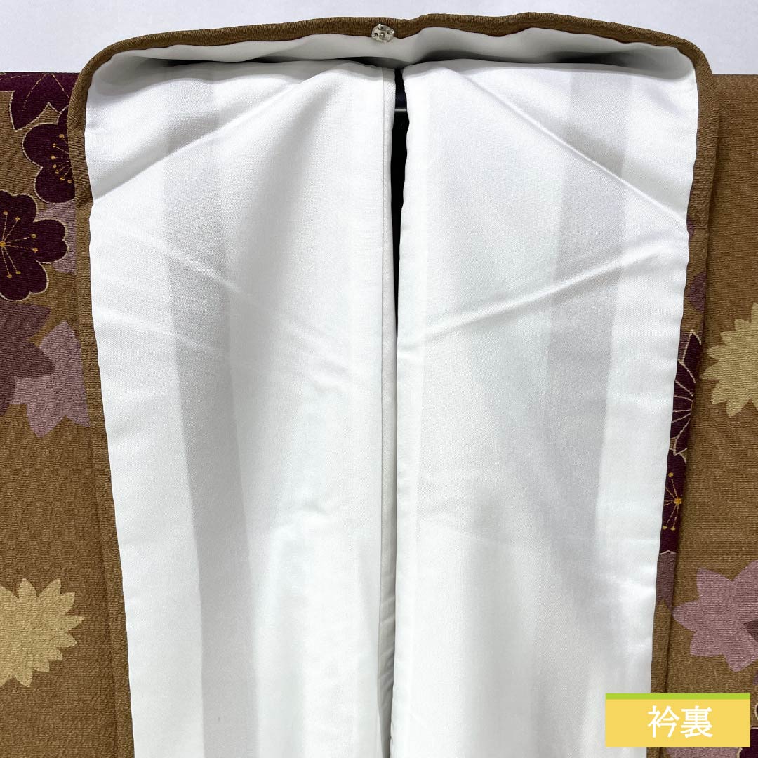 Small pattern, polyester, length 164.5cm, sleeve length 66.5cm, lined, hunting tiger brown (rakko brown), fukiyose, washable kimono, S rank, brown, 1115005802414