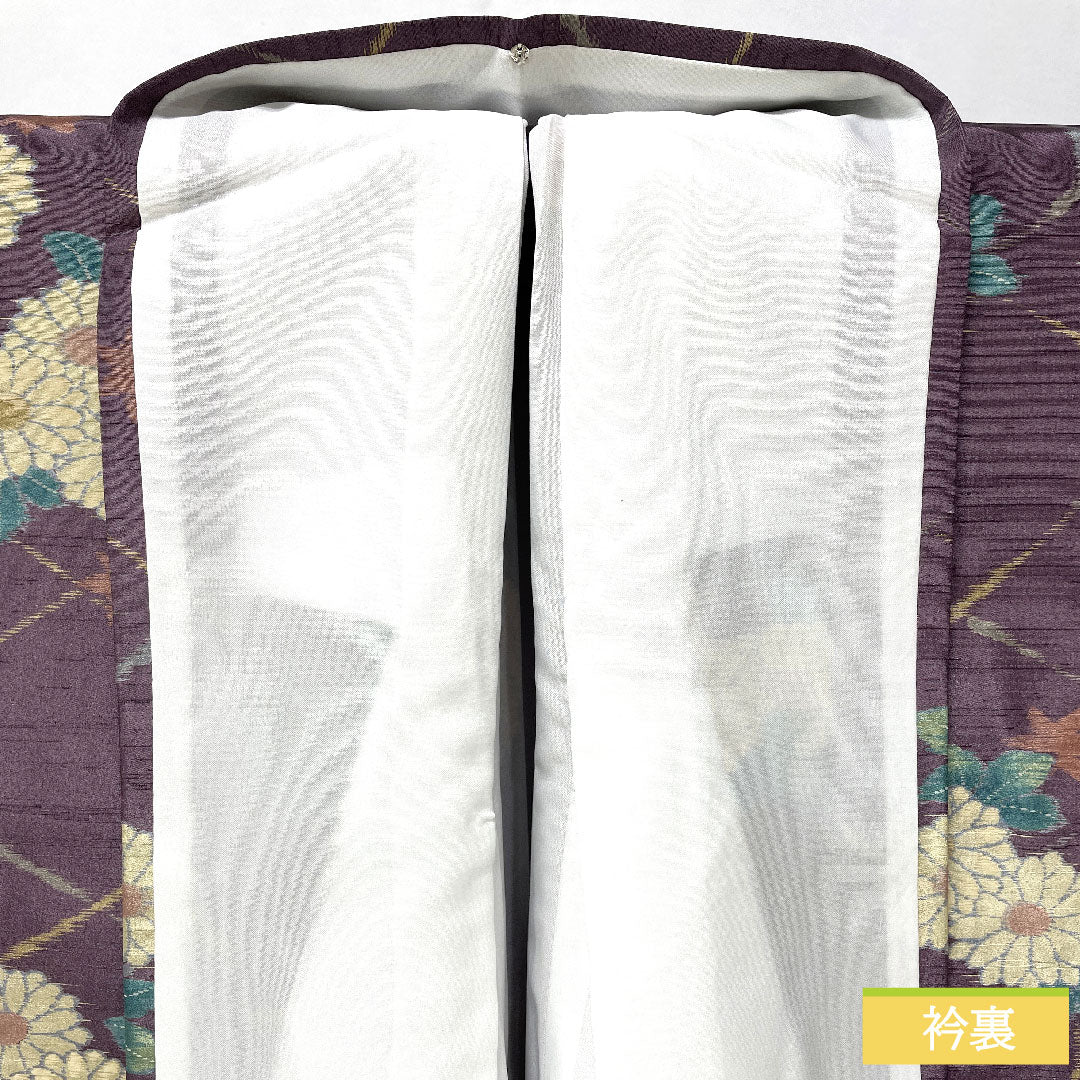 Small pattern, polyester, length 167.5cm, sleeve length 67cm, lined, poppy purple, washable kimono, chrysanthemum, S rank, purple, 1115004592520