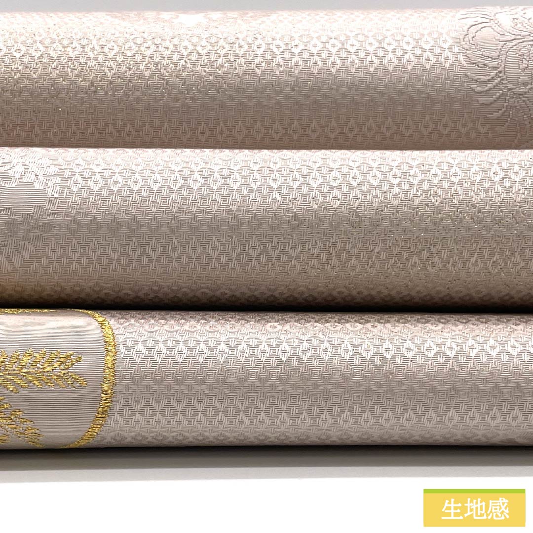 Fukuro Obi (sash) made of pure silk, S-rank, in pale cherry blossom color, featuring floral motifs and a classic circle pattern. Length: 452cm, six-fold obi, semi-formal, pink. Product code: 1123015322413