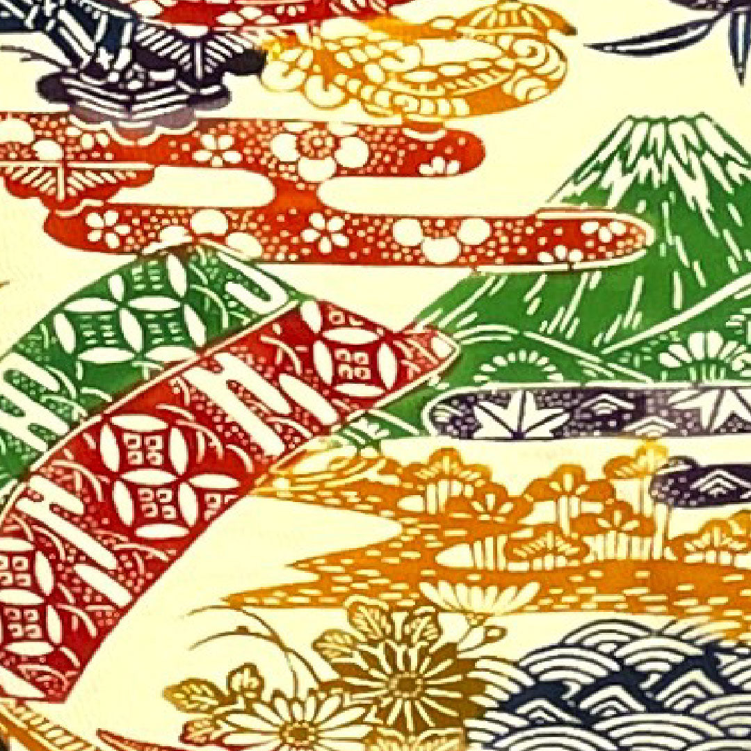 Komon Length 164.5cm Sleeve length 68cm Lined Light yellow Stencil dyeing Mt. Fuji Chayatsuji Pure silk S rank Cream 1115002402415