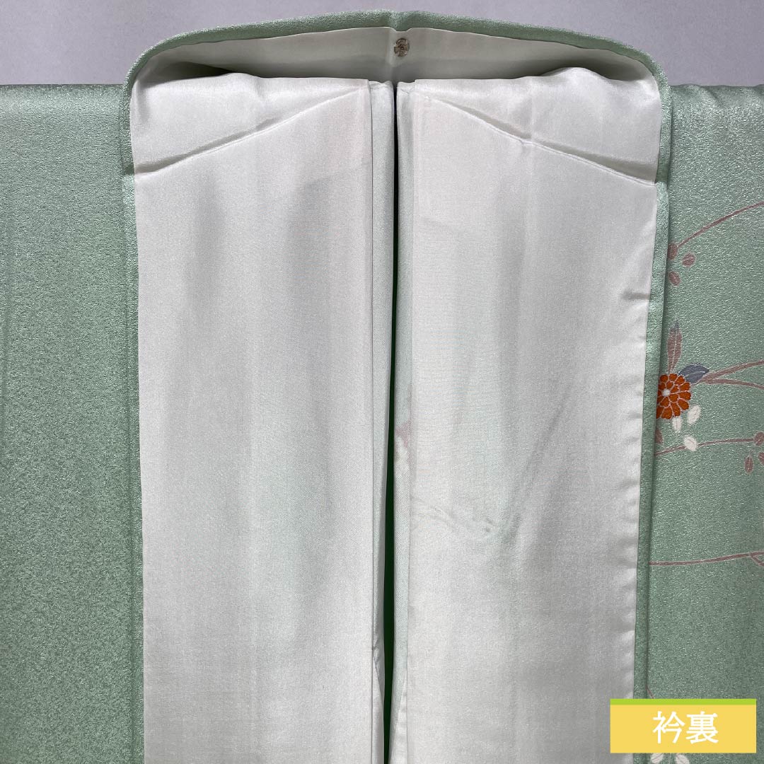 訪問着 正絹 Sランク 袷 身丈166.5cm 裄丈62cm 薄緑色（うすみどりいろ） 京友禅 草花 しつけ糸付き 緑系 1112007602519