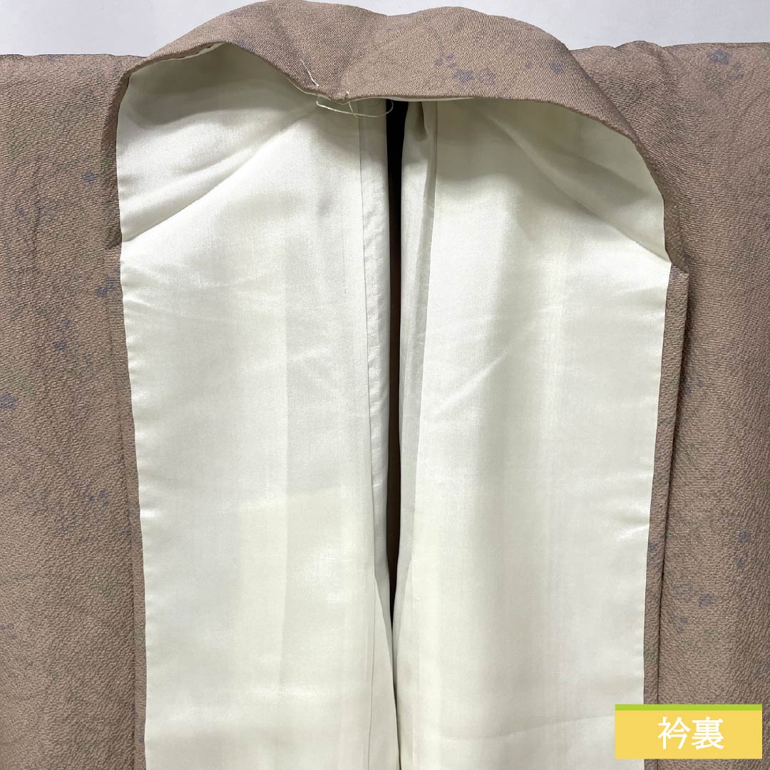 小紋 正絹 Sランク 身丈164cm 裄丈63cm 袷 惚色（ぼけいろ） 草花模様 しつけ糸付き   ベージュ系 1115007362425