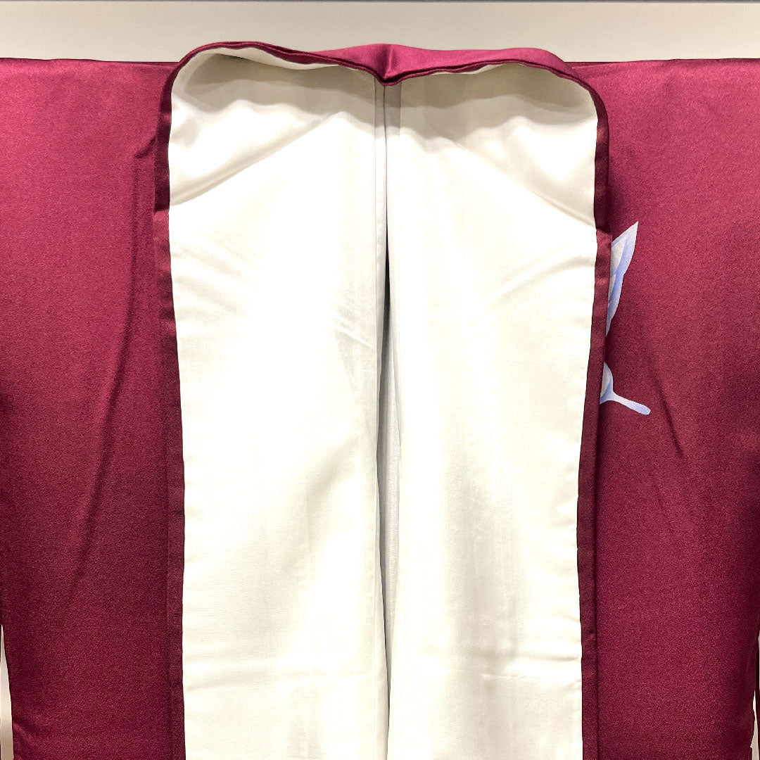 Homongi, pure silk, lined, length 151cm, sleeve length 63cm, dark red, butterfly, S rank, purple, 1112002992220