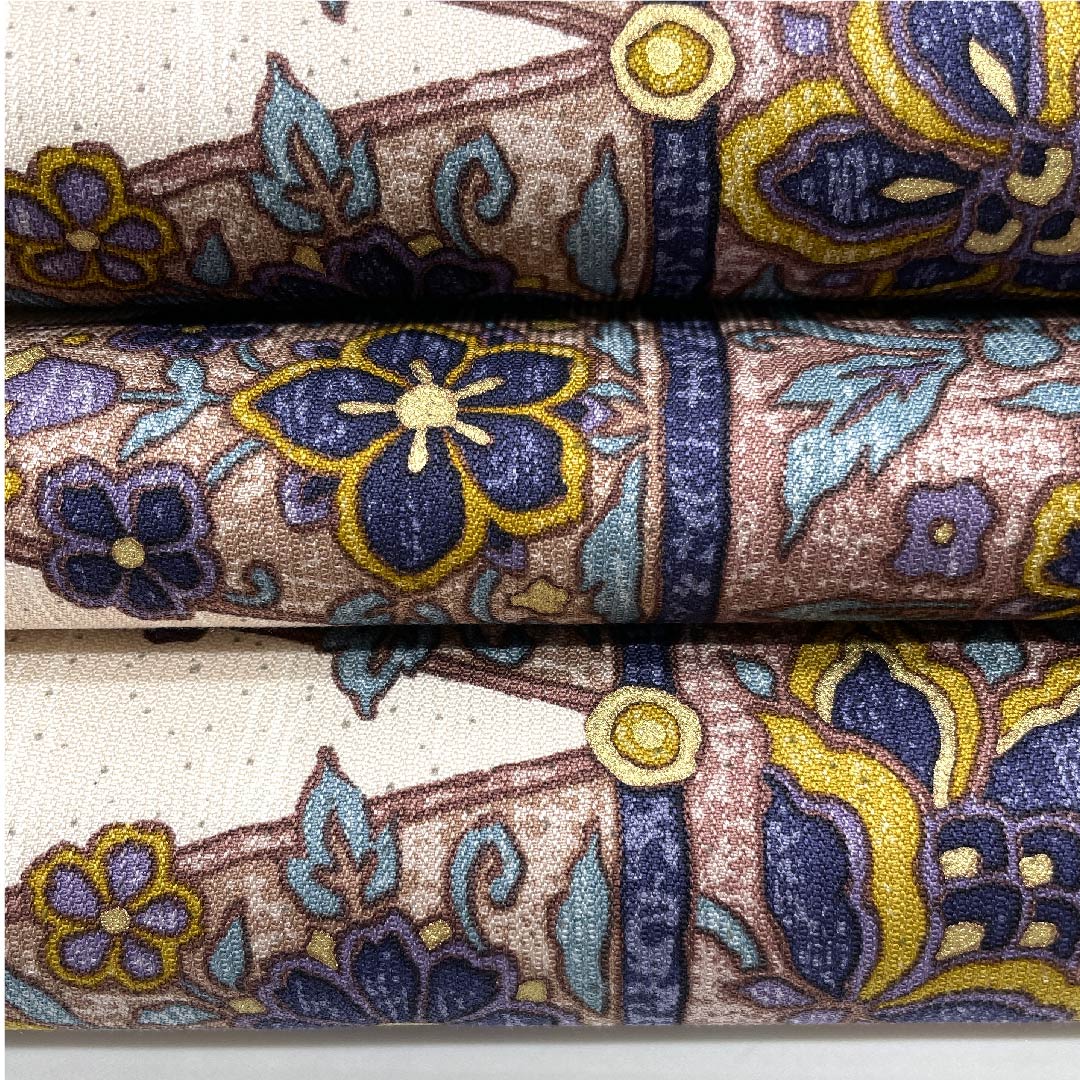 Obi (Fukuro Obi) in Okina Brown, Floral Sarasa, Geometric Pattern, Length 457cm, Pure Silk, A Rank, Six-Way, Casual, Pink, 1123007183413