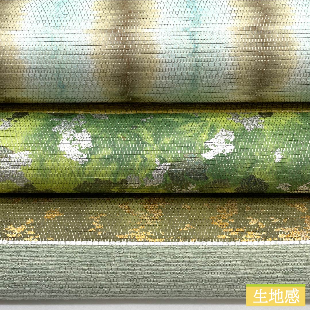 袋帯 浅緑色（あさみどりいろ） 抽象模様 横段 風景模様 帯丈436cm 正絹 Sランク 六通 セミフォーマル グラデーション系 1123011102399
