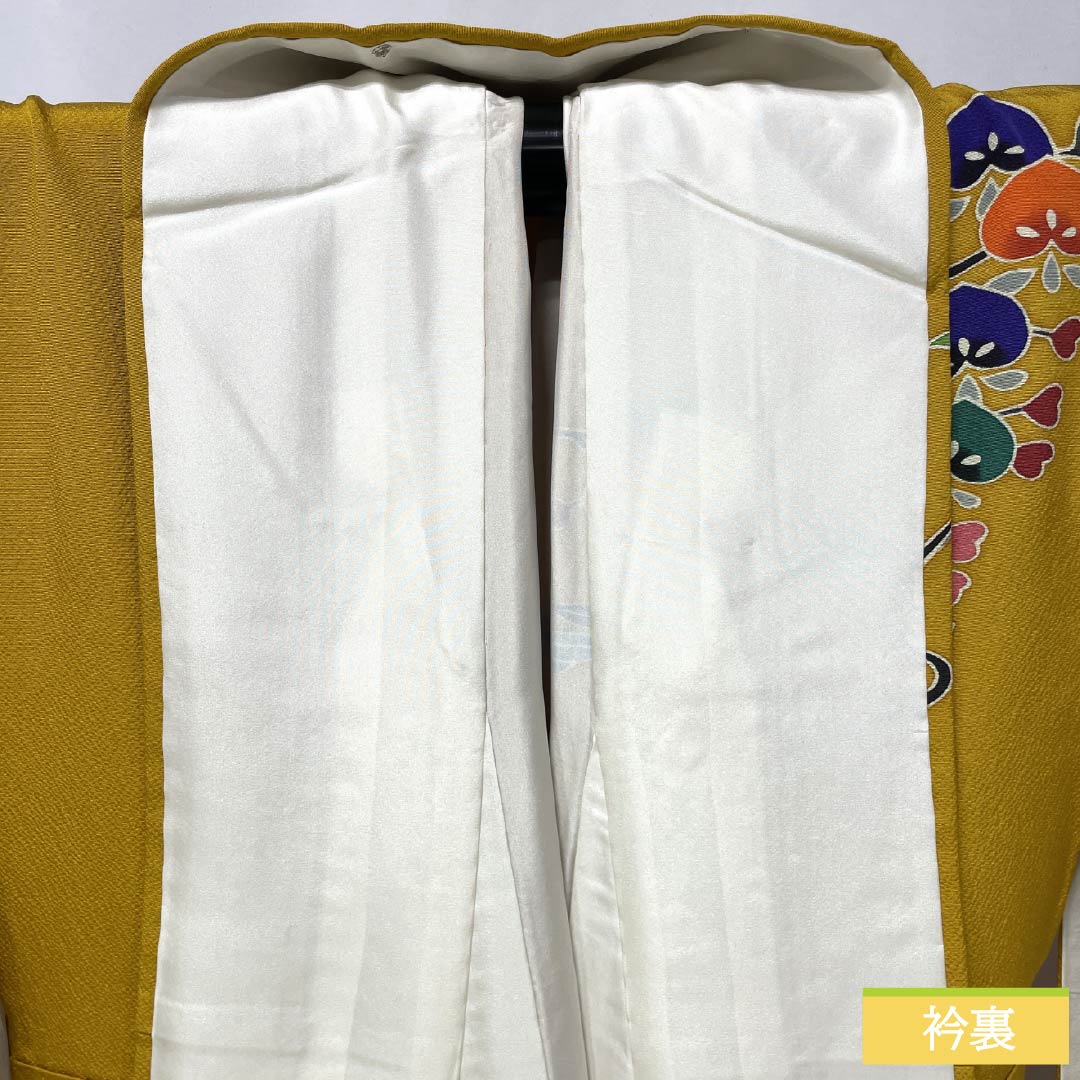 振袖 正絹 Aランク 身丈161.5cm 裄丈66cm 袷 山吹色（やまぶきいろ） 京紅型 宮崎染工 作家物 吉祥文様 牡丹 黄系 1113002513423