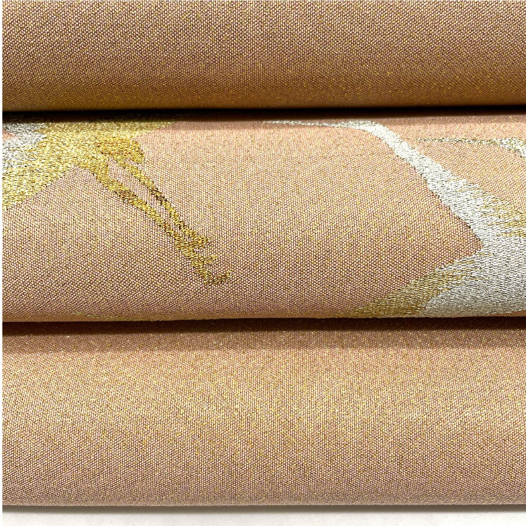 袋帯 薄赤色（うすあかいろ） 鶴 金糸 帯丈452cm 正絹 Sランク ポイント柄 フォーマル 茶系 1123007622414