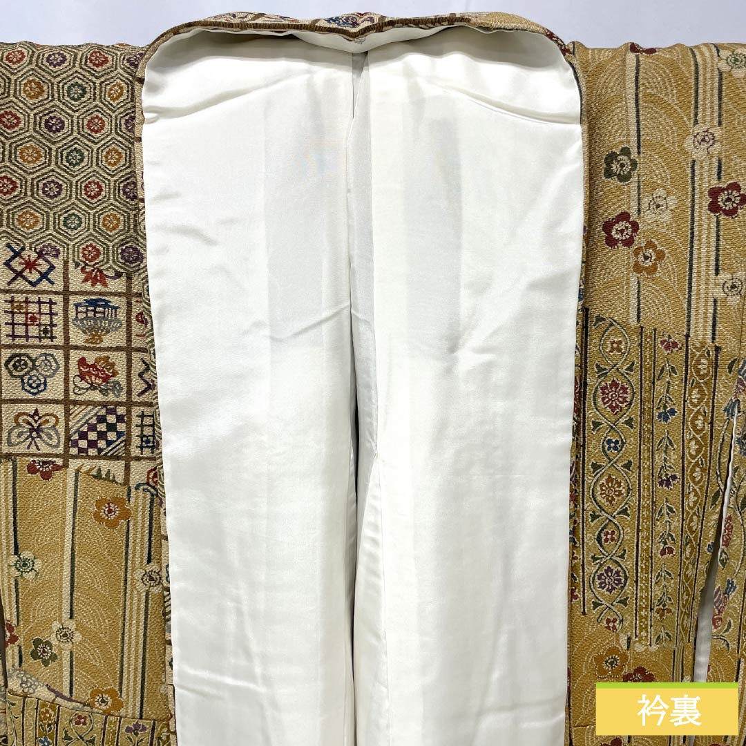 訪問着 正絹 Sランク 袷 身丈161.5cm 裄丈64.5cm 土布色（トウプースーいろ） 小麦色（こむぎいろ） 京紅型 型染 玄匠 古典柄 ベージュ系 1112007622425