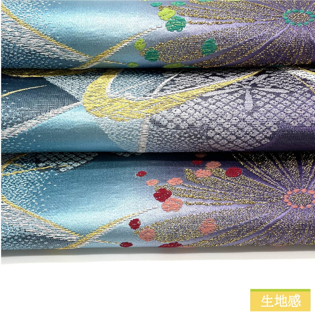 袋帯 正絹 花浅葱色（はなあさぎいろ） 桜 帯丈448cm Sランク 六通 フォーマル グラデーション系 1123011502399