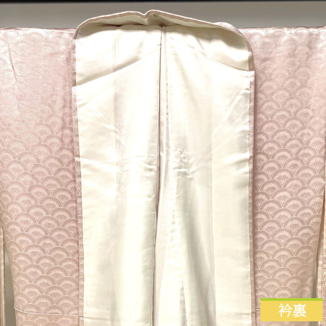 色無地 正絹 身丈164.5cm 裄丈63.5cm 桜色（さくらいろ） 扇 無地訪問着 袷 紋なし Aランク ピンク系 1114001393413