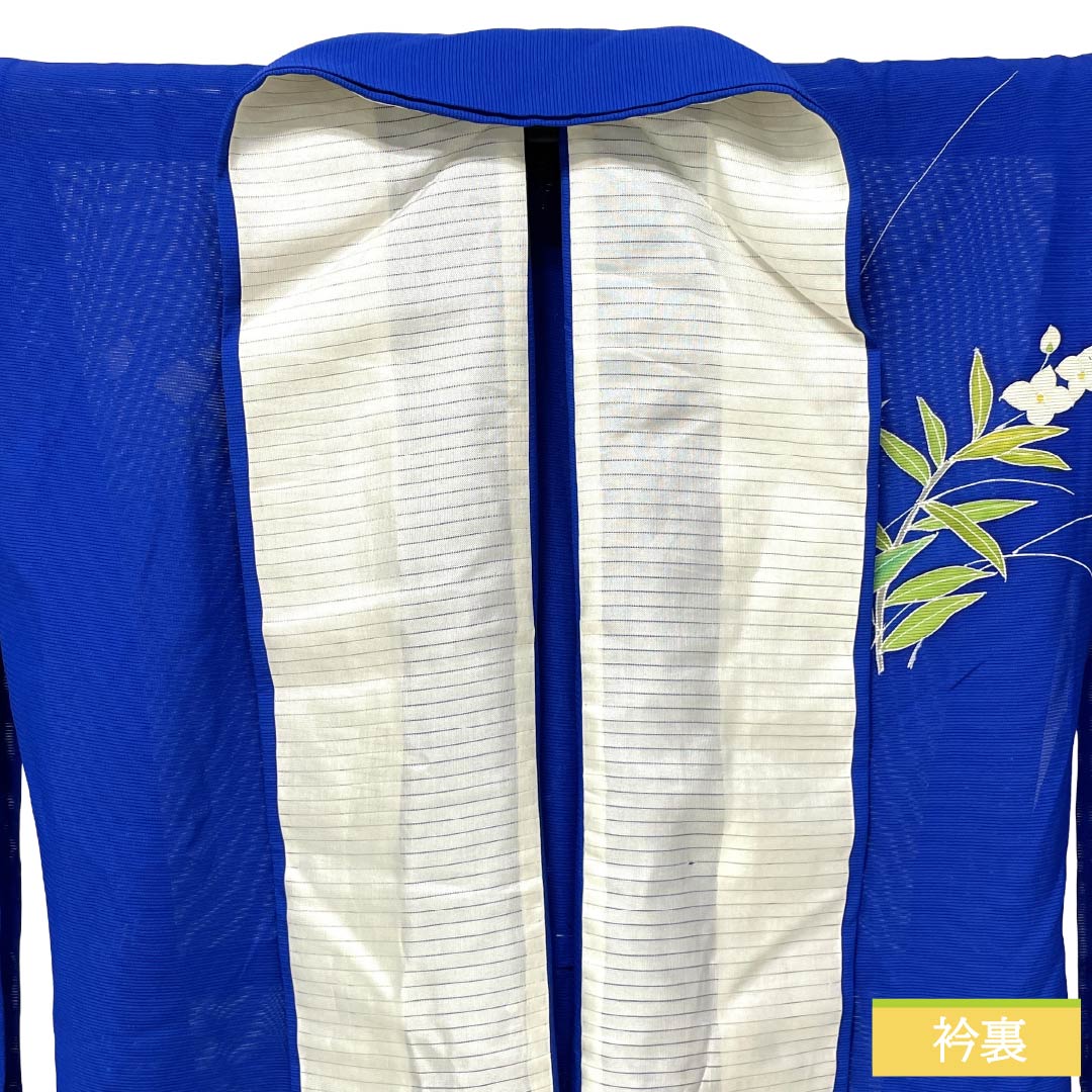 Summer Silk Homongi A-Rank, Length 157.5cm, Sleeve-to-Sleeve 64cm, Lapis Lazuli, Tsukesage, Floral Pattern, Kyo-Yuzen, Ro, Blue, 1132003753317