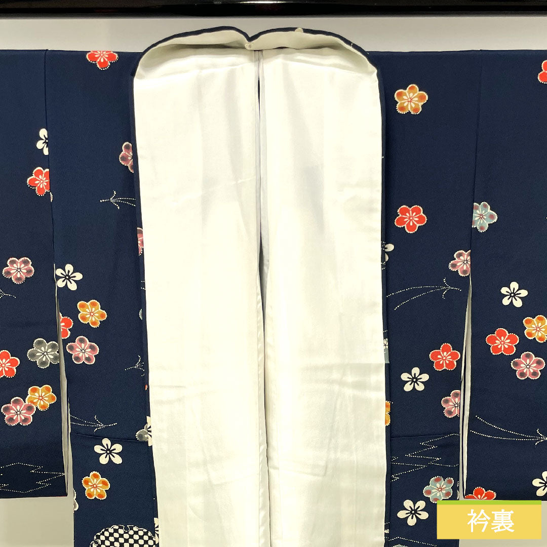 訪問着 正絹 袷 身丈158.5cm 裄丈62cm 濃紺色 小紋付下げ 京紅型 Aランク 紺系 1112003783318