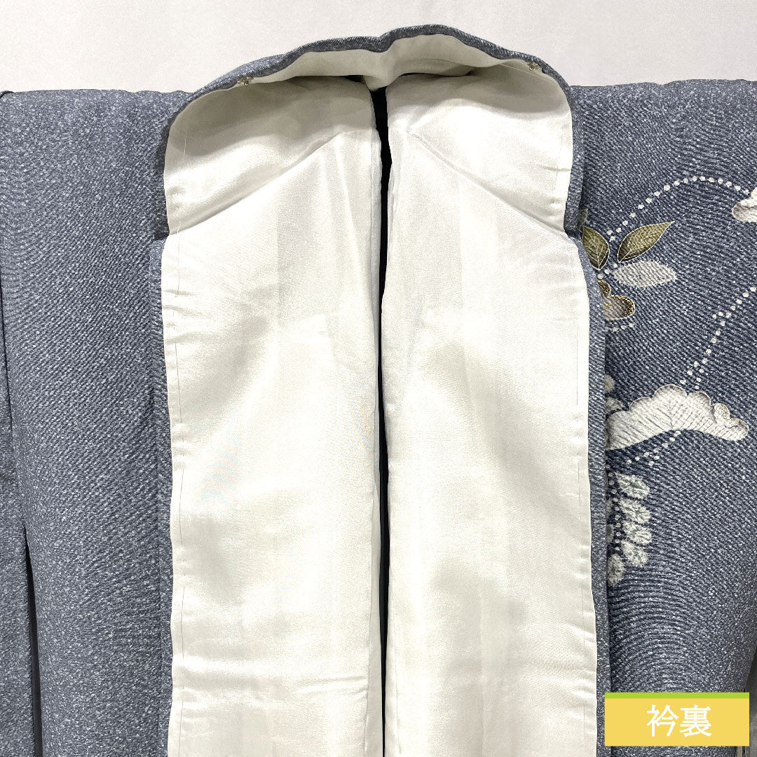訪問着 正絹 袷 身丈155cm 裄丈63.5cm 青袋鼠色（せいたいねずいろ） 辻ヶ花 タタキ染 一つ紋 花紋 Sランク グレー系 1112005142322