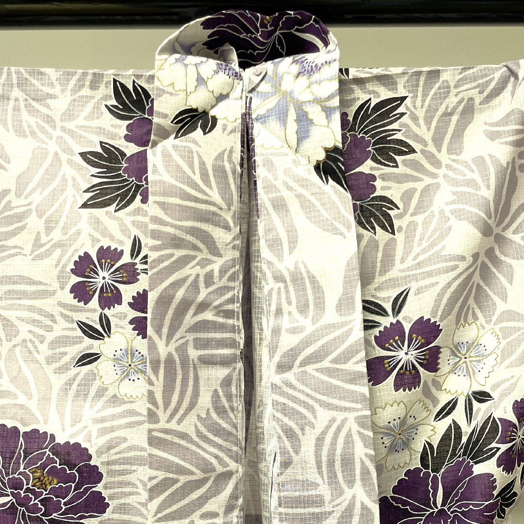 浴衣 牡山茶花 撫子 木綿 Sランク 単衣 身丈172.5cm 裄丈68.5cm 紫系 1118002122620