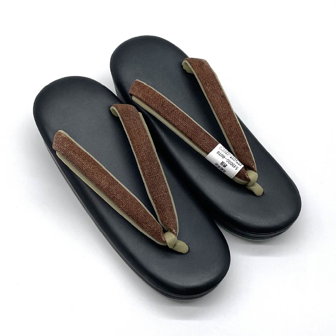 (Like New) Casual Zori and Bag Set with Sake Bag, Low-Rebound Zori with La Sole, Size M, Brown, Item Number: 1133000341314
