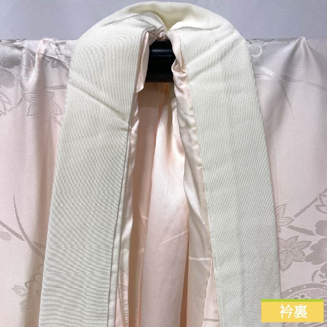 Nagajuban (long under-kimono) made of pure silk, S-rank, length 120.5cm, sleeve length 60.5cm, single-layer, floral and butterfly design, pink, product number 1129000852113