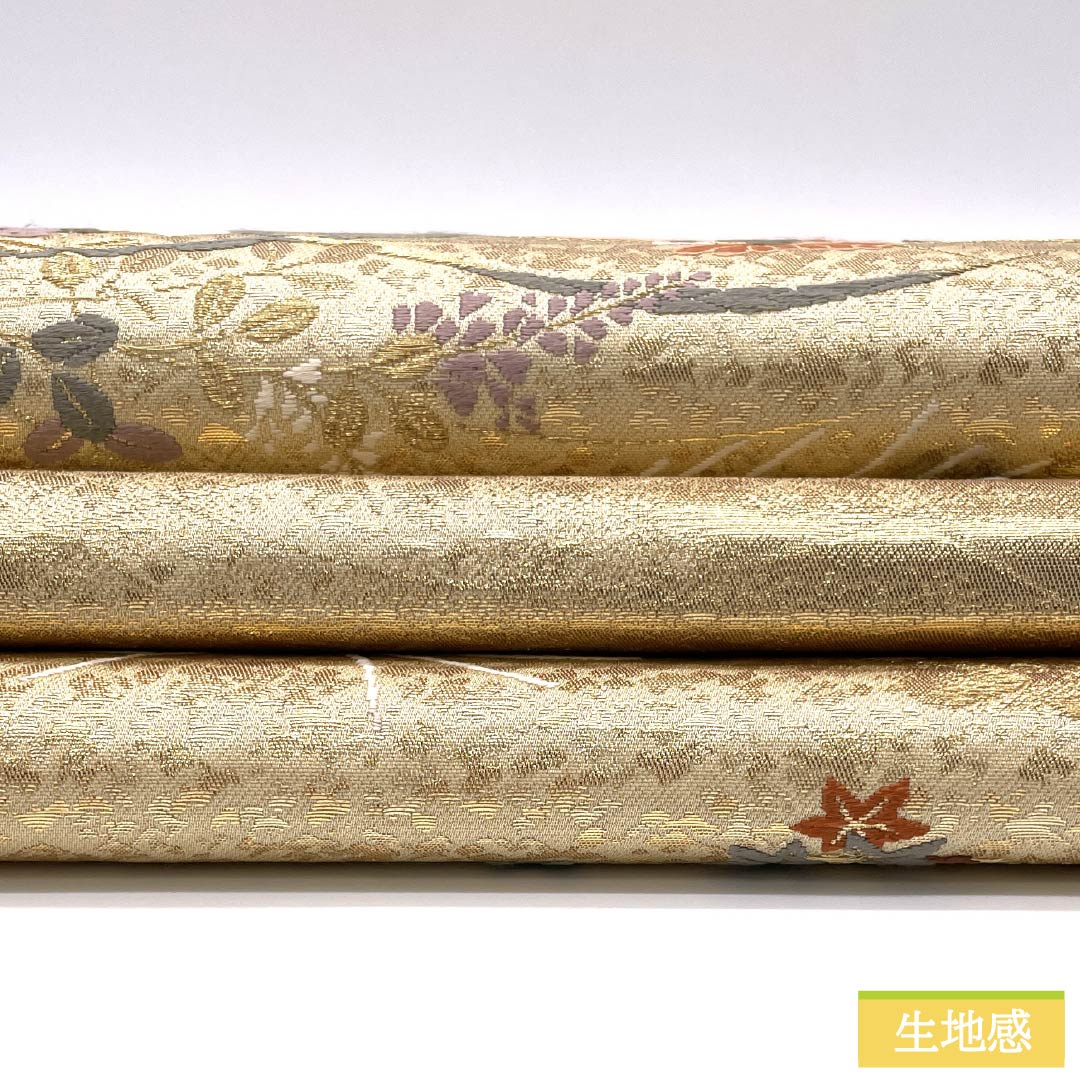 Fukuro Obi, Pure Silk, Four Seasons Flowers, For Tomesode, Length 428cm, S Rank, Six-way, Formal, Gold, 1123014032321