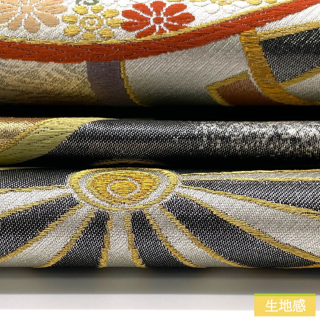 Fukuro Obi, pure silk, for Tomesode and Furisode, wheel pattern, pine, obi length 418cm, S rank, six-way, formal, silver, 1123013632322