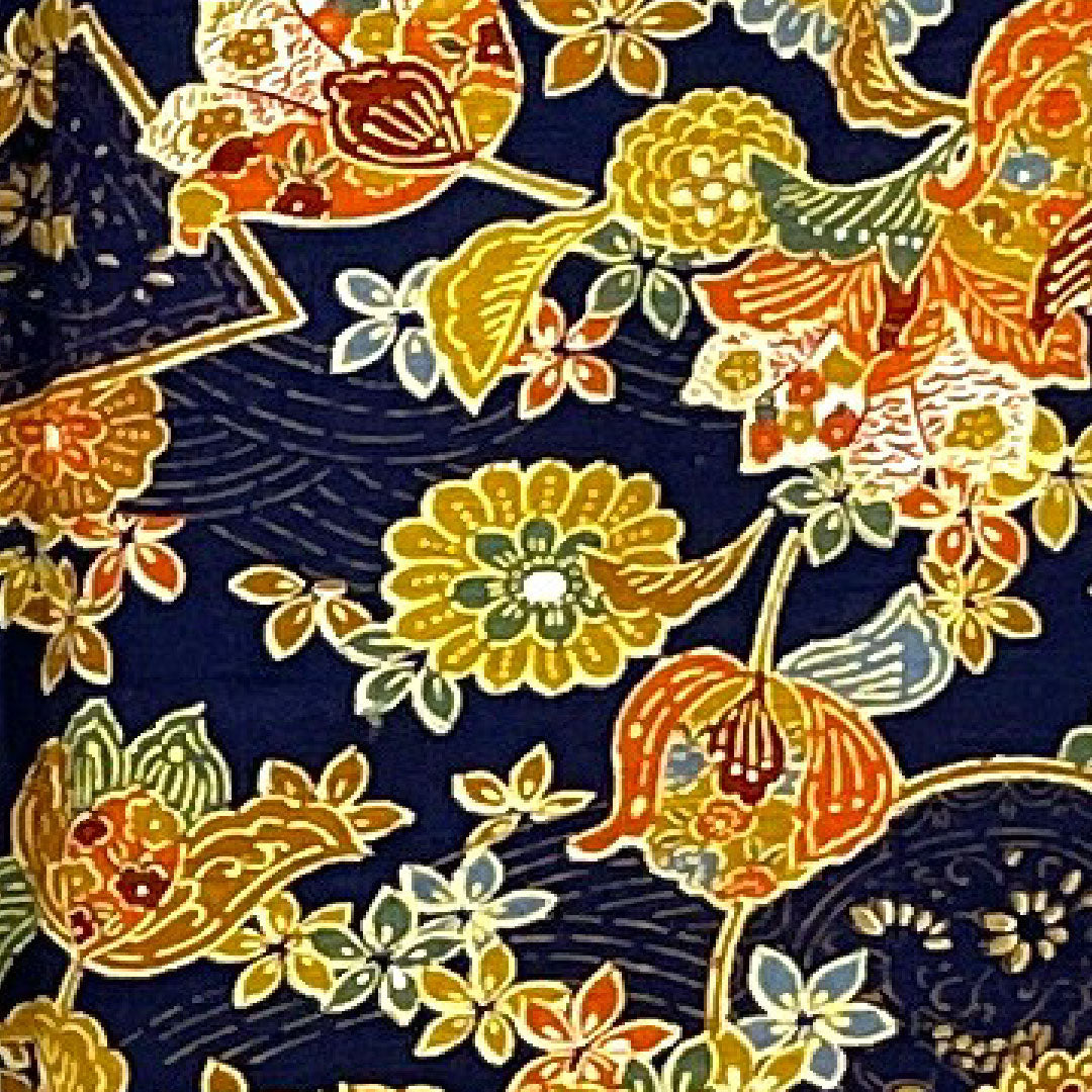 小紋 身丈162.5cm 裄丈63.5cm 袷  草花模様  正絹 Sランク 紺系 1115001422418