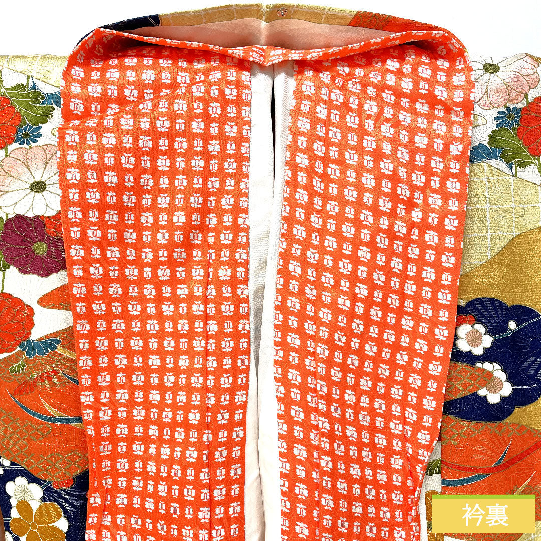 Komon, pure silk, length 153cm, sleeve length 62cm, lined, Kyo-Yuzen, auspicious pattern, A rank, gradation style, 1115004493299