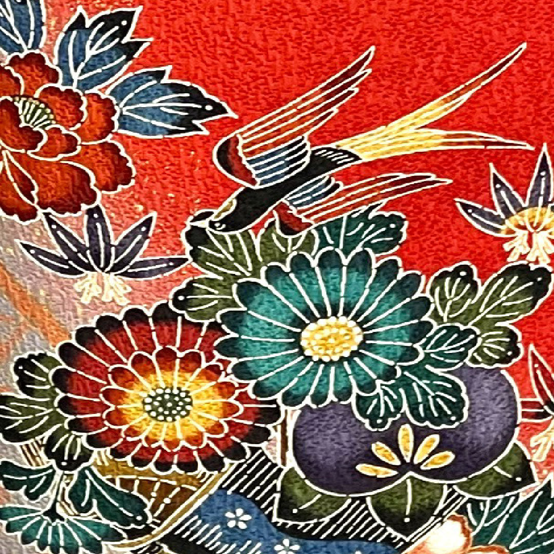 振袖 身丈163cm 裄丈64cm 袷  茜色 型染 吉祥文様  正絹 Sランク 赤系 1113000862412