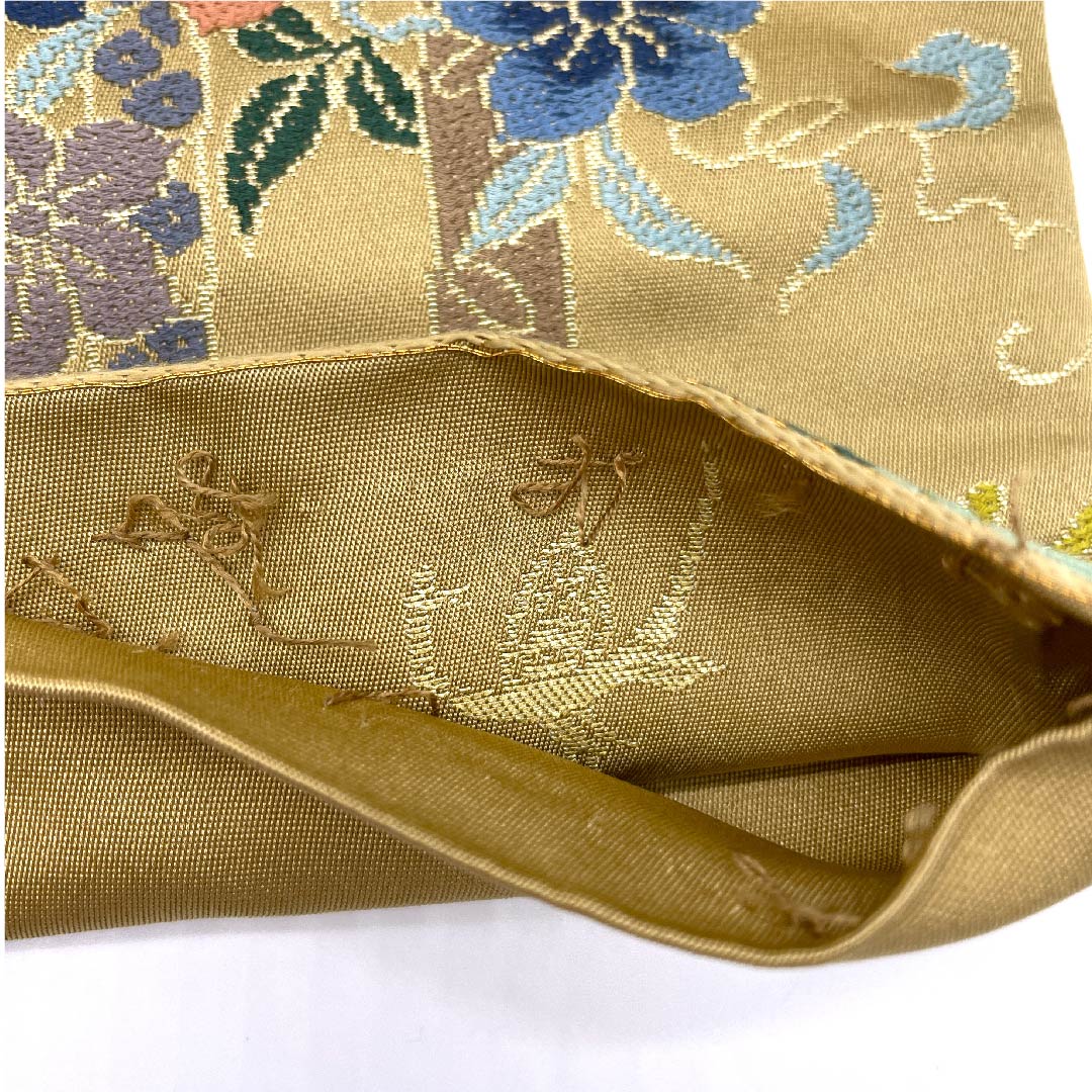 Fukuro Obi (Japanese sash) in gray, with treasures, boat, pine, Shirayaen Oba, obi length 432cm, pure silk, S rank, six-pass, formal, beige, 1123008942325